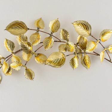 Vintage Gold Metal Leaf Wall Sculpture, Gold Leaves Branch Wall Decor 