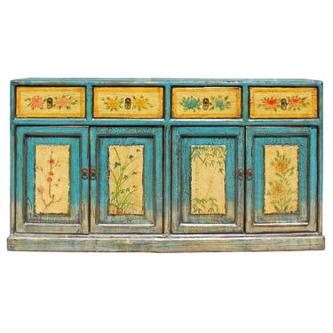 Distressed Rustic Light Blue Yellow Sideboard Console Table Cabinet cs5144S