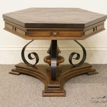 Gordon's Furniture Spanish Revival Mediterranean Walnut Hexagonal End / Lamp Table W. Slate Top 