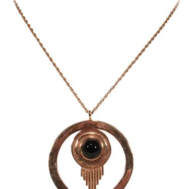 Sophie Blake - Rose Gold &amp; Onyx Circular Long Pendant Necklace