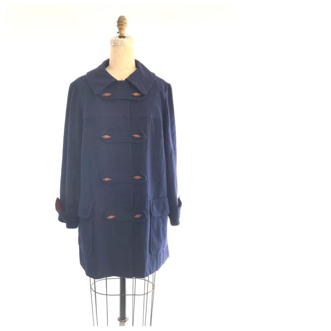 Navy Peacoat Vintage Blue Wool Coat, Blue Toggle Pea Coat