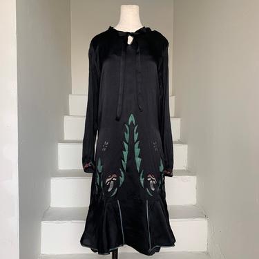 Gorgeous Silk Satin Arts and Crafts Dress 1920s Flapper Deco Era 