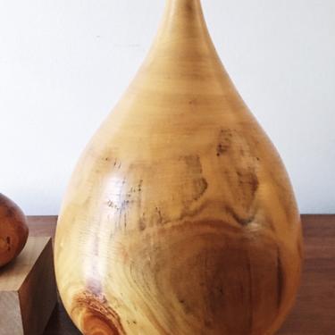 Large Artist Signed Wood Vase WeedPot Modernist modernist mid century vintage Osolnik or Ayers manner Drop Shape 