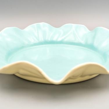 Metlox Poppy Trail Turquoise and Ivory Planter Dish | Vintage California Pottery | Ceramic Mid Century Modern Centerpiece | Flared Edges 