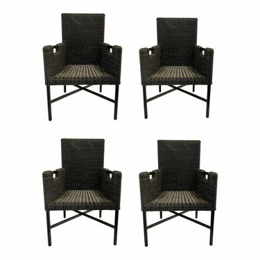 Thomas Pheasant for McGuire Modern Chocolate Brown Woven Resin Dining Chairs - Set of 4