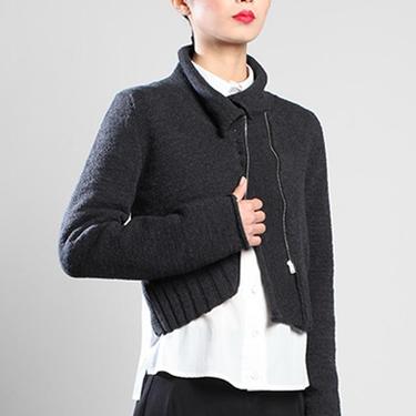 Asymmetric Cropped Knit Jacket in CHARCOAL or GREY