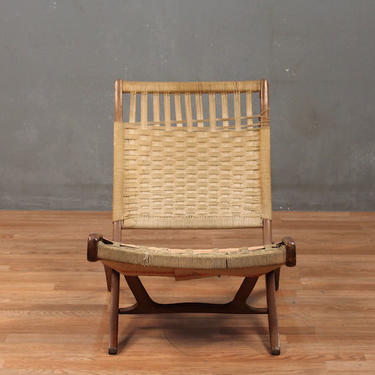 Mid Century Rope &amp; Walnut Folding Accent Chair