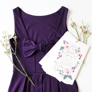 JANUARY| Plum purple short bridesmaid dress. bow pockets + pleated skirt fit dark purple dress . mod retro vintage style party dress 