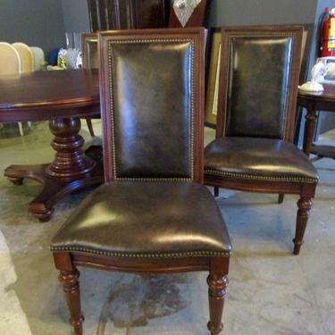 SET OF FOUR TALL BACK GENUINE LEATHER DINING CHAIRS