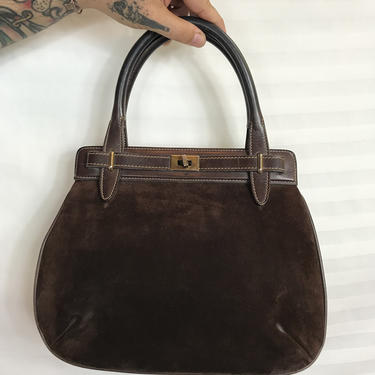 Vtg 70s Gucci suede and leather handbag purse similar to birkin 