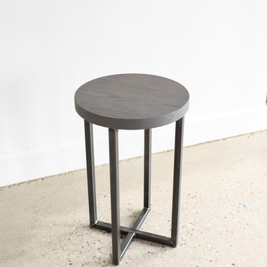 Gray End Table With Reclaimed Wood &amp; Industrial Steel Base / Modern Side Table / Accent Table 