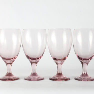 Vintage Large Pink Stem Wine Glasses Set of 4