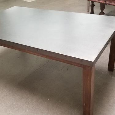 Restoration Hardware Styled Salvaged Oak, Galvanized Steel Nail-Head Trimmed Top Rectangular Dining Table