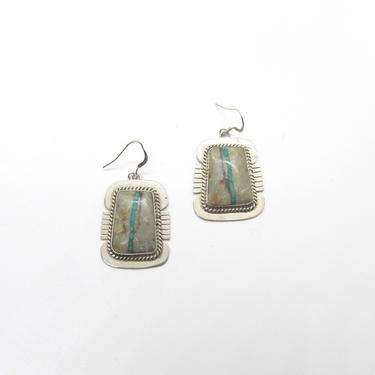 LUCKY STRIPE Navajo Silver &amp; Turquoise Earrings | Linkin Boulder Ribbon Turquoise | Handcrafted Southwestern Boho Bohemian Jewelry 