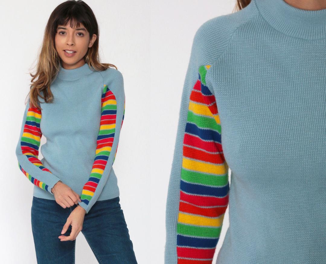 Rainbow WOOL Sweater 70s Rainbow Ski Sweater STRIPE Sweater Knit | Shop ...