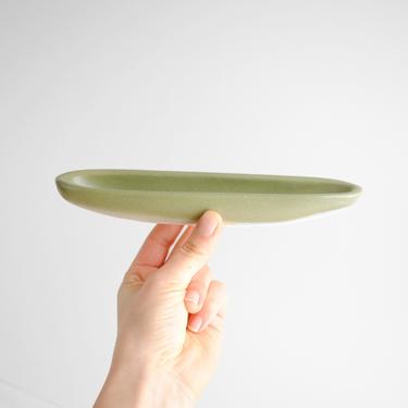 Vintage McCarty Carnevale Pottery Dish in Sage Green, Mid Century Ceramic Olive Tray Dish 
