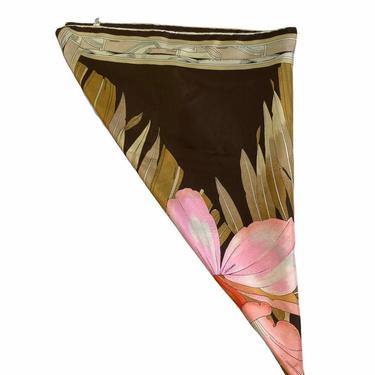 1970'S Leonard Earth Tone Tropical Floral Silk Scarf 