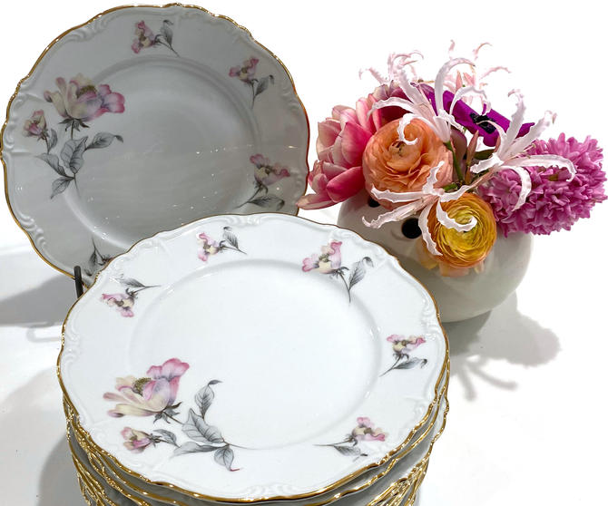 A Edelstein Bavaria Maria-Theresia Pink Rose Saucers Set of 4 
