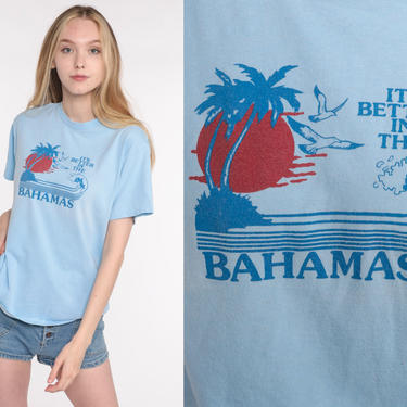 Vintage Bahamas Shirt 80s Palm Tree Shirt IT'S BETTER Seagull Bird Beach Tee 1980s Graphic T Shirt Retro Tropical Small 