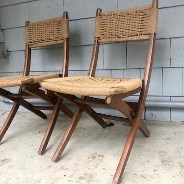 Hans Wagner Style Folding Chair Pair