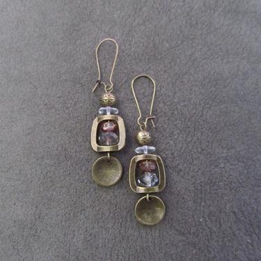 Gypsy dangle earrings, bling, crystal earrings, artisan rustic earrings, ethnic earrings, boho chic earrings, unique earrings, bohemian 