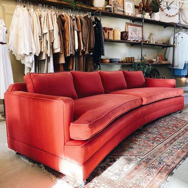 Red Edward Wormley Dunbar Curved Sofa on Casters, Shipping is not Free 