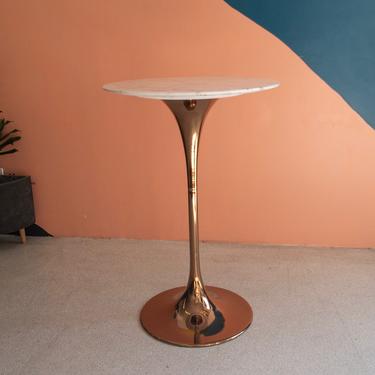 Modern Rose Gold & White Marble Top Tulip Bar Table