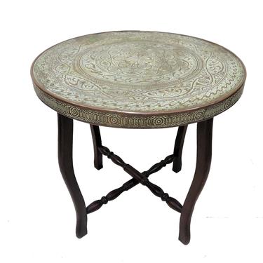 Folding Tray Table | Vintage English Embossed Brass Tray Round Folding Coffee Table 