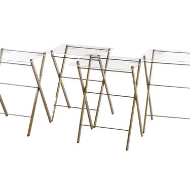 Clear Acrylic Top Folding Table on Brass Tone Metal Base 