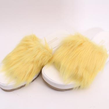 Yellow Fur Slide Sandals 