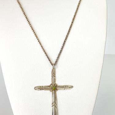 Vintage Navajo Harold Young Sterling Silver Turquoise Cross Pendant Necklace w/ Cable Chain 
