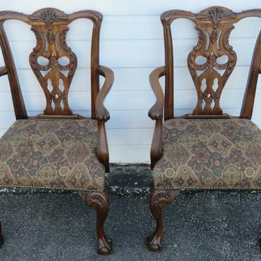 Chippendale Carved Ball and Claw Feet Mahogany Two Arm Dining Chairs 1865