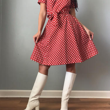 60s mod dress | polka dot mini dress | butterfly collar belted a-line dress 