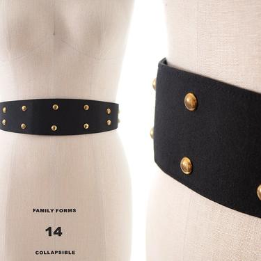Vintage 1980s Cinch Belt | 1950s Style Brass Metal Studded Black Wide High Waisted Belt (large) 