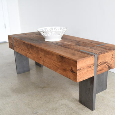 Rectangle Coffee Table / Modern Reclaimed Wood Coffee Table with Solid Steel Legs 