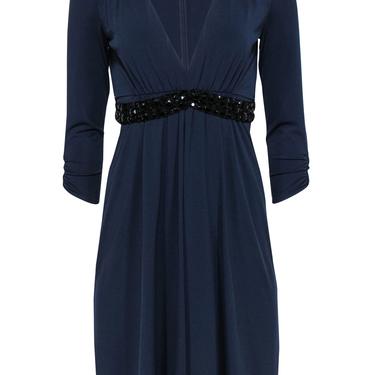 Vera Wang Lavender Label - Indigo Cropped Sleeve Dress w/ Beaded Belt Sz 6