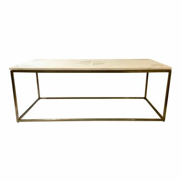Modern Brass Inlay White Marble Cocktail Table