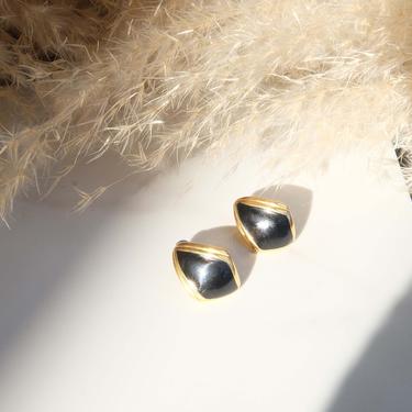 Vintage Goldtone Black Enamel Shield Earrings | THE MOD COLLECTION 