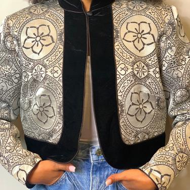 VINTAGE 90s Cache Silver Gray and Black Cropped Jacket Sz XS-S 