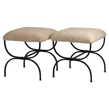 Pair of Shearling 'Strapontin' Stools by Design Frères