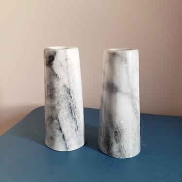Vintage 1960's Candle Stick Holders / 70s Marble Hostess Wedding Candle Set 