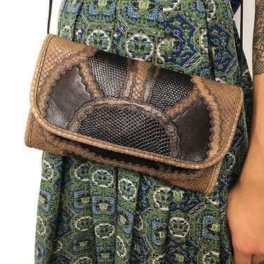 VTG 70s brown leather Carlos Falchi handbag bag purse crossbody patchwork 