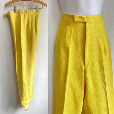 Vintage Acid Yellow 50’s 60’s SLIM TRIM Stirrup Pants / High Waist / Cotton Linen 