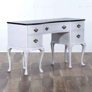 White Queen Anne Style Kneehole Desk W Marble Top