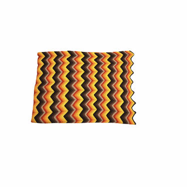 Vintage 70's Orange, Brown, and Yellow Chevron Afghan Blanket, has hole 