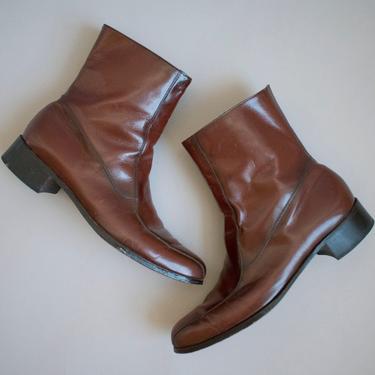 1970s Men's Brown Leather Boots / Mens Beatle Boots / Vintage Mens Boots / Mens Brown Ankle Boots / Soul Night Boots / 70s Soul Night Boots 