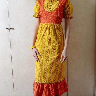 Vintage Orange And Yellow Maxi Dress 