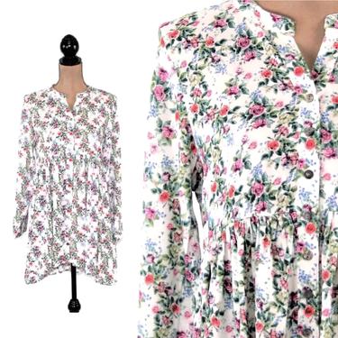 Long Sleeve Floral Shirt Rayon Boho Blouse Loose Fitting Top Long Tunic Flowy Babydoll Tops for Women Spring Summer Collarless Button Up 