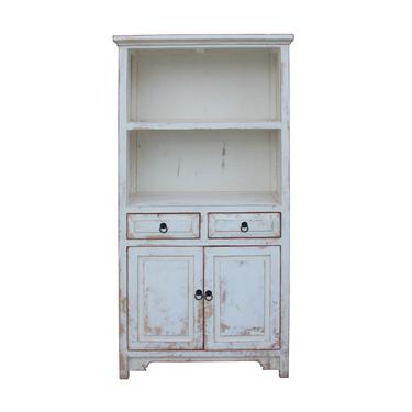 Oriental Distressed Cream Off White Open Shelf Bookcase Cabinet cs5392S