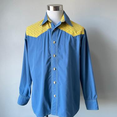 1970s Shirt Men's Blue Western L 